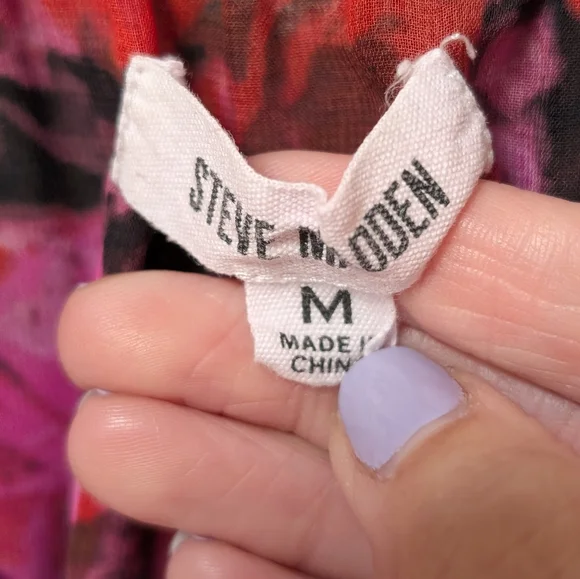 Steve Madden Vibrant Pink Floral Long Sleeve Dress size medium midi slit party - Picture 6 of 9